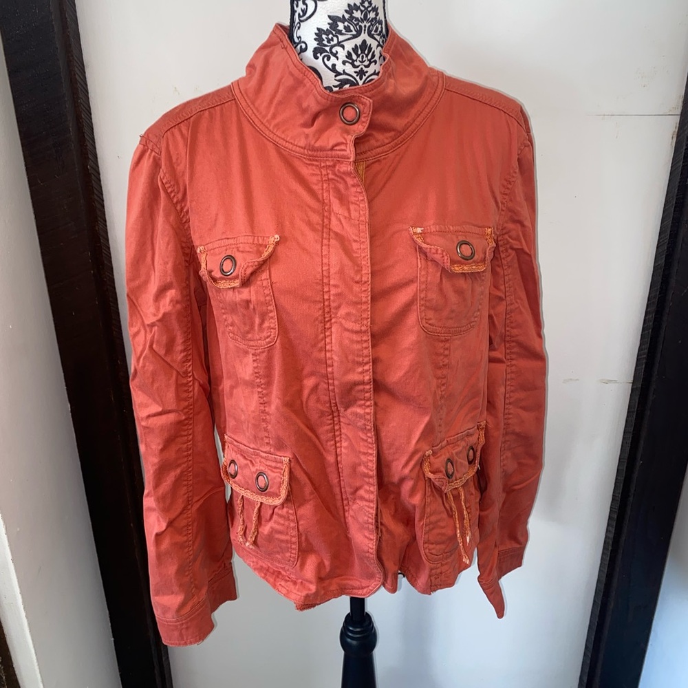 Live A Little Size XL Orange Utility Jacket with Four Pockets with Large Snaps